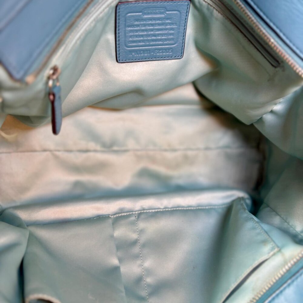 Coach Taylor Leather Alexis Caryall Tote in Teal Blue with Scarf and Chain - Picture 11 of 13